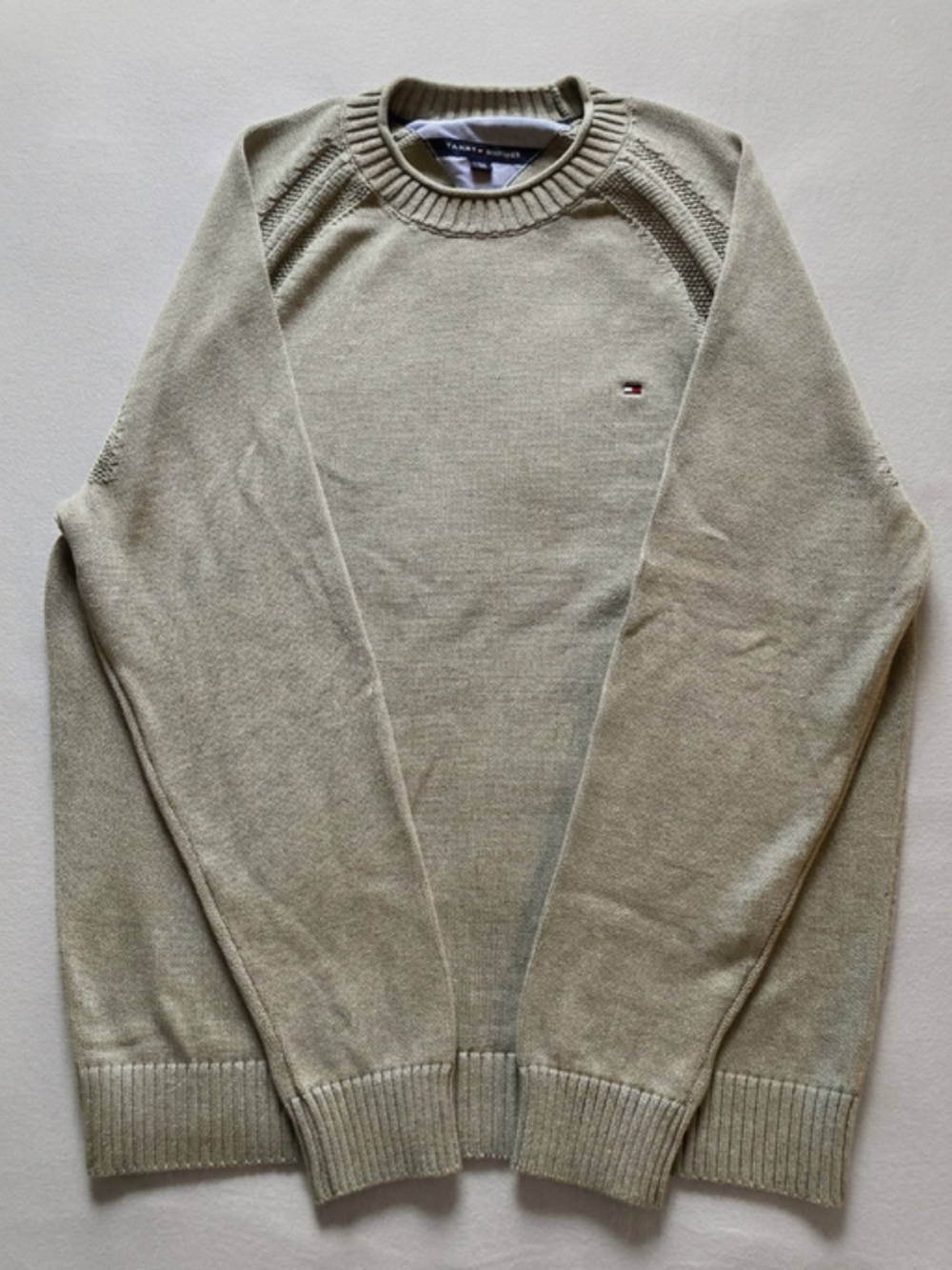 Tommy Hilfiger Grey Cotton Crewneck Sweater Flag Logo Raglan Men's XL